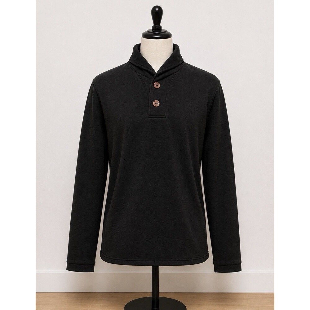 Coofandy Men's Shawl Collar Pullover Black Button Neck Size XXL